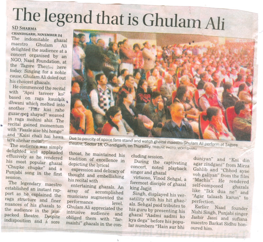 NAAD Foundation organised a concert by Maestro Ustad Gulam Ali. “GHULAM ALI” the singing sensation has enthralled audiences all over the world for almost four decades. Ghulam Ali can easily be termed as the most versatile ghazal singer ever.